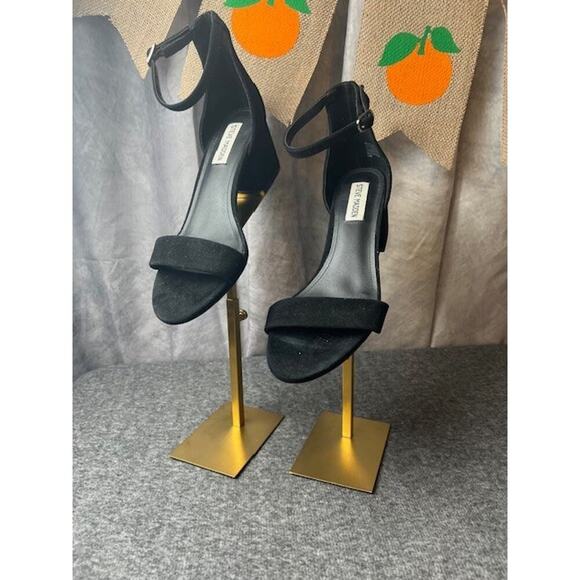 Steve Madden Irenee Heels Sandals Women's 8.5 M Black Suede Open Toe Ankle Strap - Picture 1 of 10